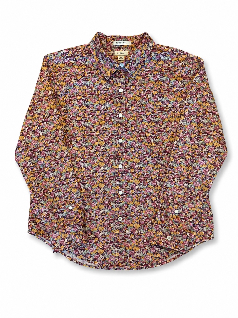 L.L. Bean Womens Floral Button-Down Shirt - Purple, Yellow, Pink
